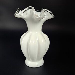 Fenton Silvercrest White Milk Glass Ruffled Melon Vase Elegant Home Decor